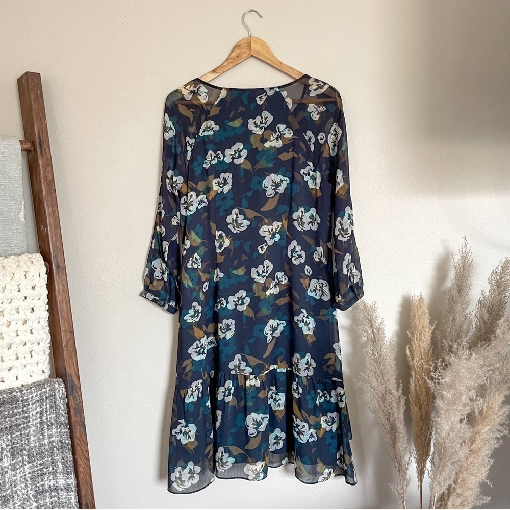 CAbi |โ Floral Blue & Tan Sheath Dress, medium - Picture 2 of 10